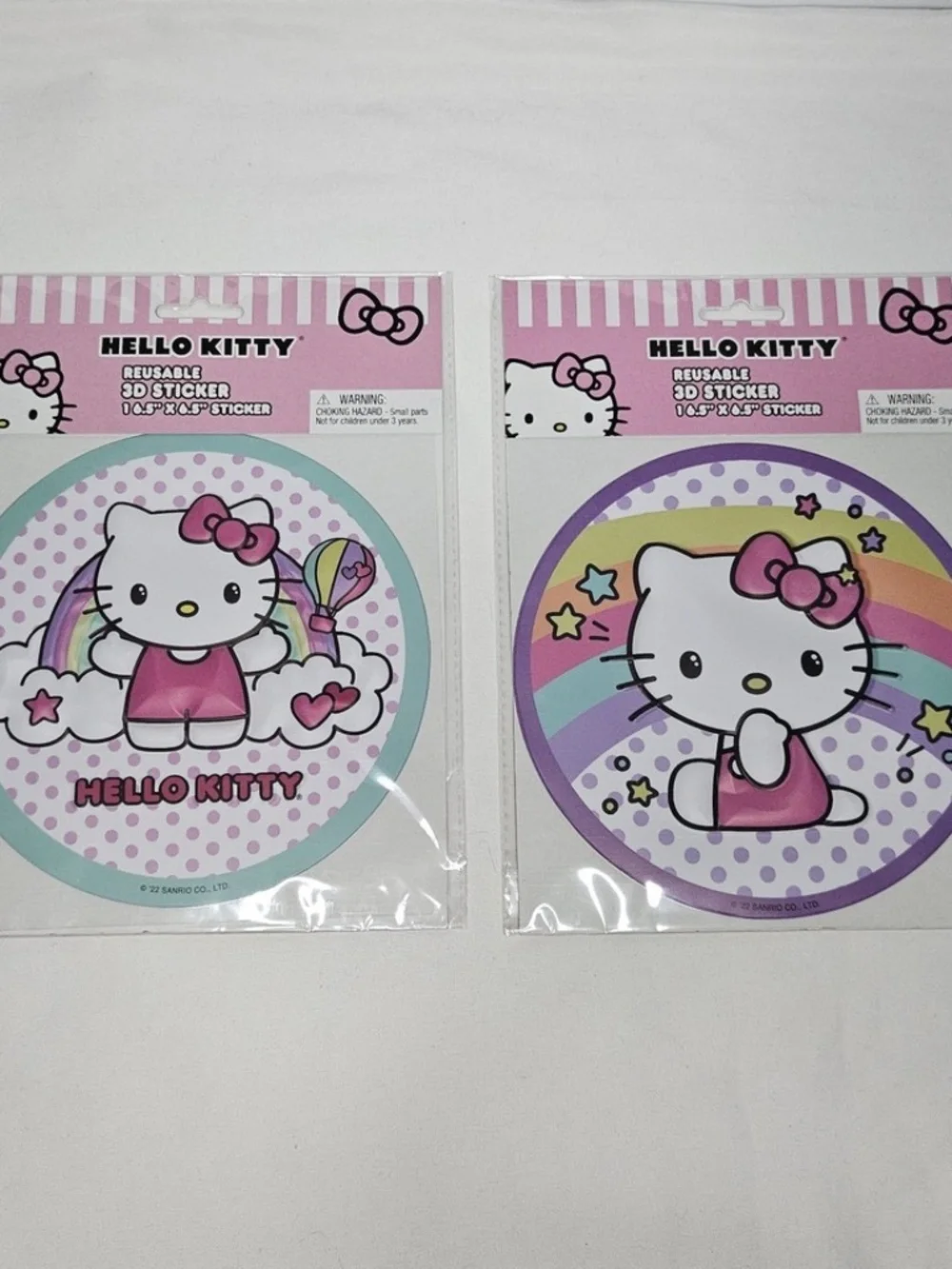 New Set of 2 Sanrio Hello Kitty Reusable 3D Puffy Stickers Rainbow Kawaii 6.5